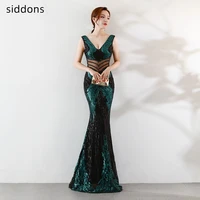 v neck women evening dresses spaghetti strap trumpet backless sleeveless sequin sexy party cut out lady golden 2022 new arrivals