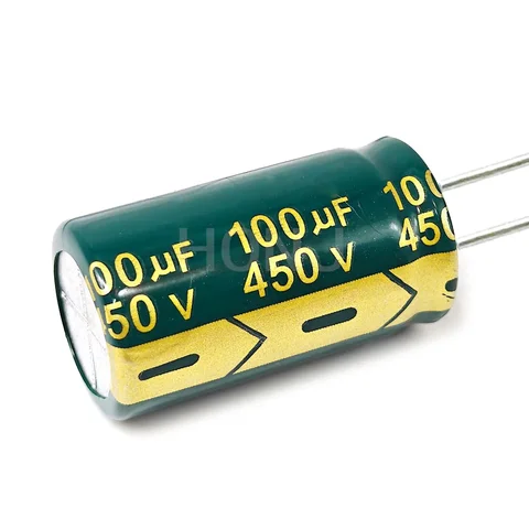 Два алюминиевых электролитических конденсатора 100 мкФ 450 В