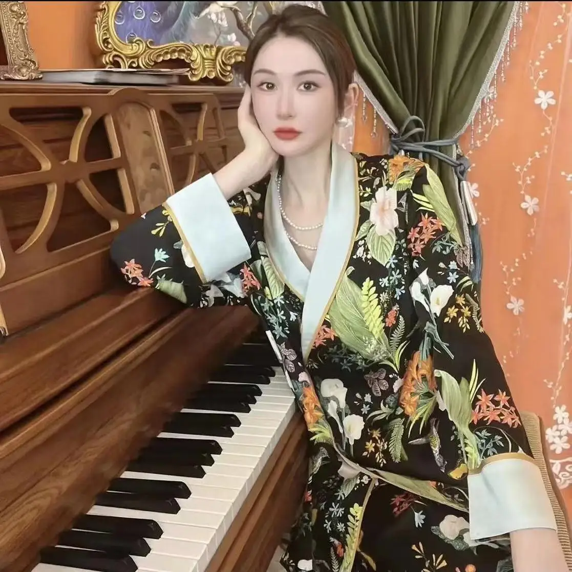 Two-piece Set Women Home Clothes for Spring and Autumn Long-sleeved Satin Silky Trouser Suits Women Sleepwear Pajama