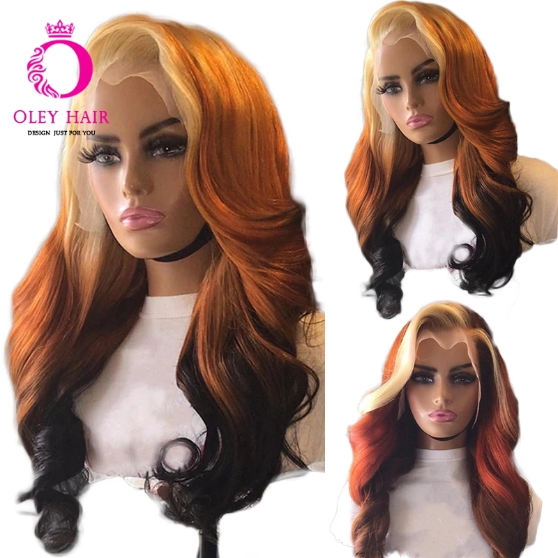 Body Wave Honey Blonde Ombre Ginger 30 Inch Synthetic Invisible Lace Front Preplucked Drag Queen Cosplay Wigs For Black Women