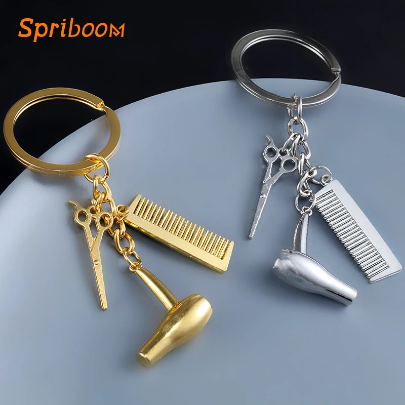 

Hair Stylist Tools Key Chains Hair Dryer Scissors Comb Pendant Creative Keyrings Women Men Hairdressers Gift Decorative Key Ring