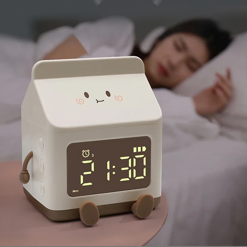 

Milk Carton Alarm Clock Wind Milk Carton Electronic LED Smart Clock Bedroom Bedside Dormitory Student Electronic Clock