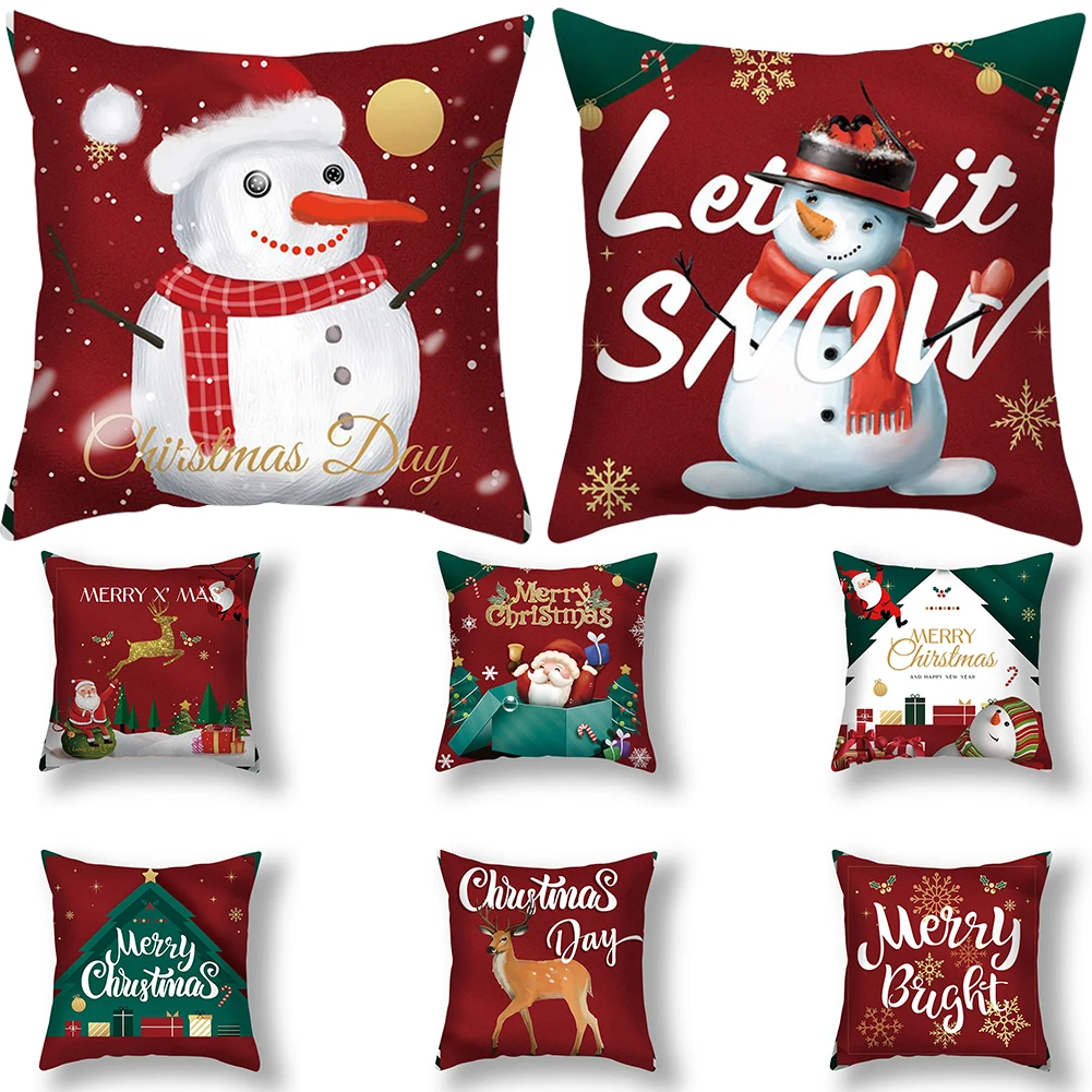

45cm Merry Christmas Pillowcase Peach Skin Print Cushion Cover Christmas Decor For Home Ornament Happy New Year Xmas Decor 2023