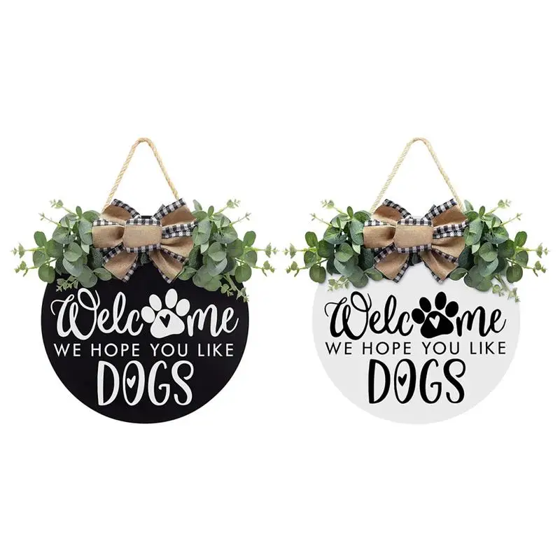 

2Pcs Dog Welcome Sign We Hope You Like Dogs Welcome Signs For Front Door Home Door Hanging Decor Sign Decorative Boards