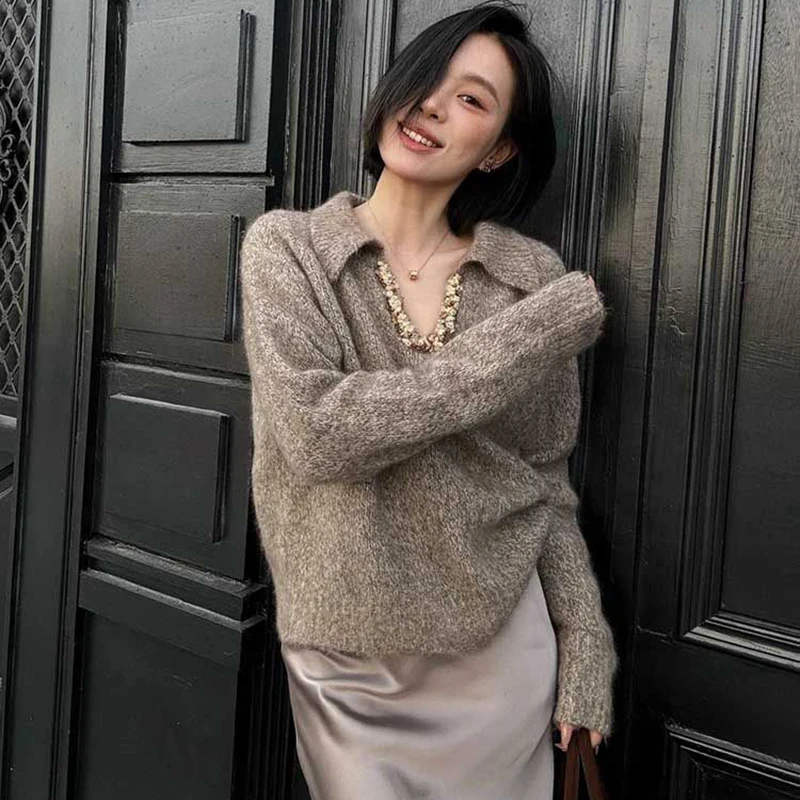 Осенний вязаный свитер джемперы женские стильные элегантные шикарные модные
