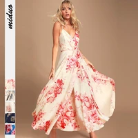 fashion new dress womens sexy v neck halter backless open long dress ice silk comfortable lacing summer flowers