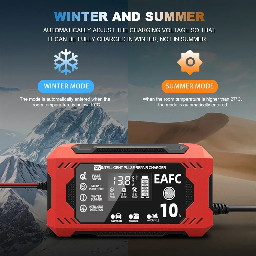 12 В автомобильное зарядное устройство 8A 10A для мотоциклетного аккумулятора