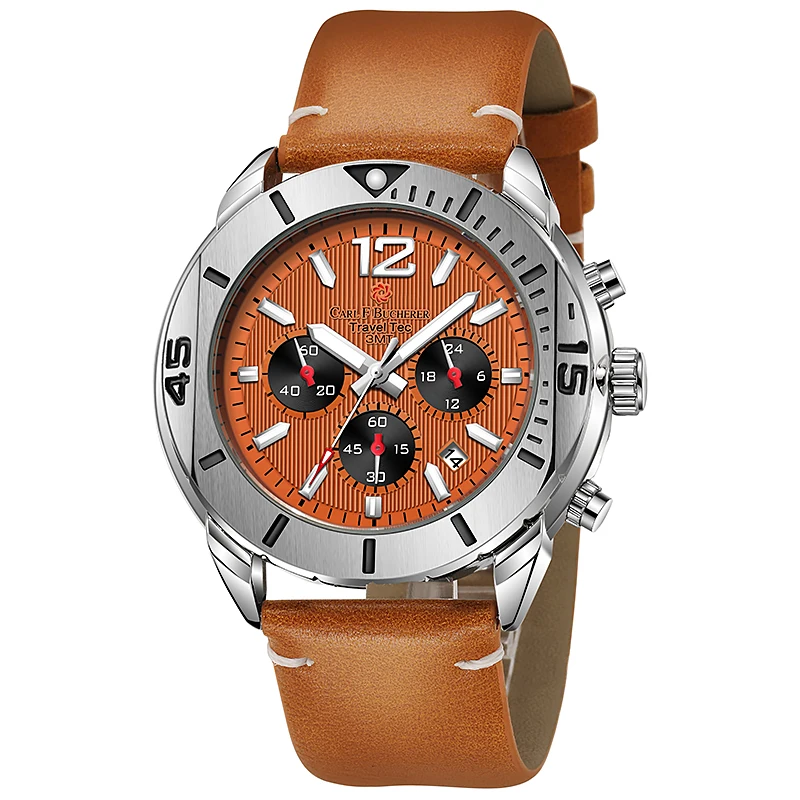 

Carl F. Bucherer Watch Fashion Multifunctional Chronograph Luxury Leather Strap Quartz Men's Watch Best Gift for Men