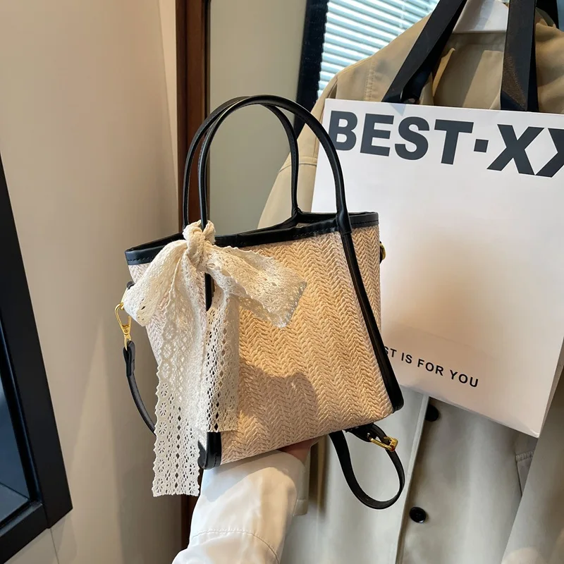 

Ins Hot Straw Bags for Women Handmade Holiday Woven Crossbody Shoulder Bag Summer Bohemian Beach Bucket Bags Lady Handbag Purse