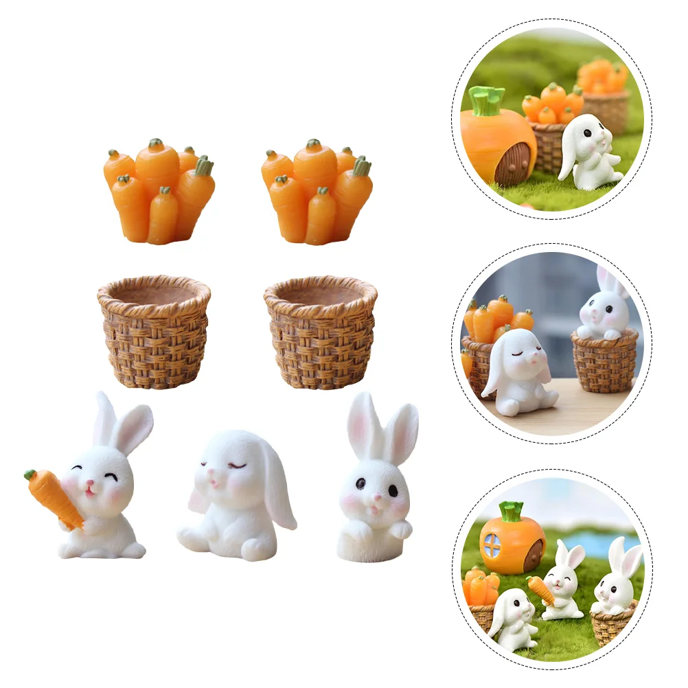 

7 Pcs Easter Decorations Miniature Rabbit Figure House Ornaments Bunny Figurines Animal Cake Decorating Statues