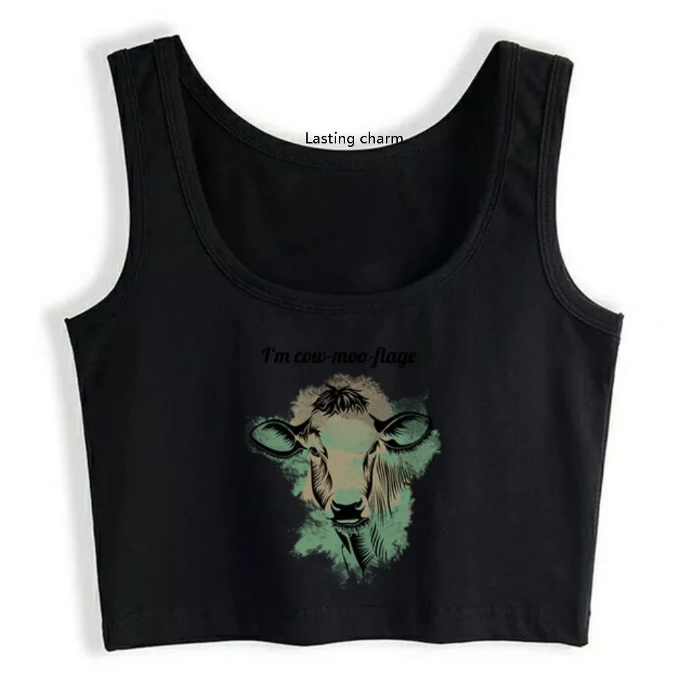 

Funny cow pun moo flage fit vintage female print top harvest