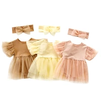 summer baby romper newborn bodysuit for infants headband set cotton baby clothes fashion mesh princess jumpsuits 2pcs