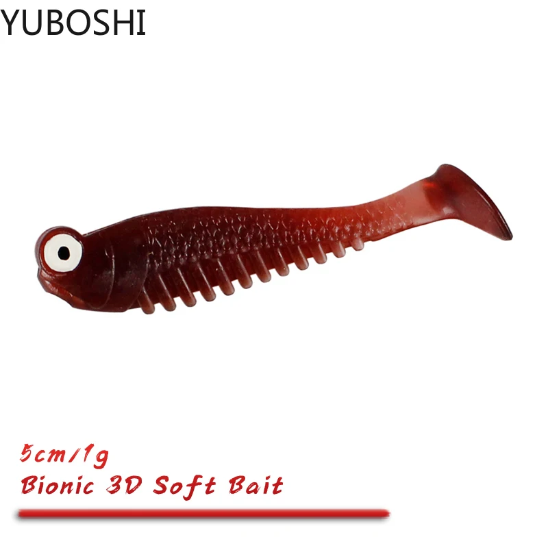 

YUBOSHI 20Pcs Bionic T-Tail Freshwater Bass Fishing Lure 3D Eyes 5cm/1g Jigging Soft Bait Fishing Accessories