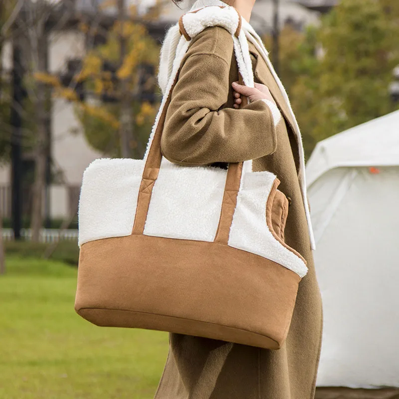 

Большая сумка для домашних животных, замшевый рюкзак, сумка для кошек, щенков, чихуахуа, йоркширских терьеров, зимняя теплая плюшевая Наплечная Сумка для маленьких собак