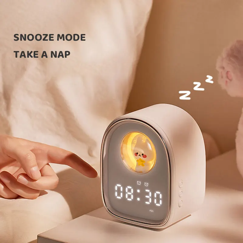 Space Capsule Cute Rabbit Cartoon Cute Soft Night Light Rechargable Smart Kids Alarm Clock For Home Decor