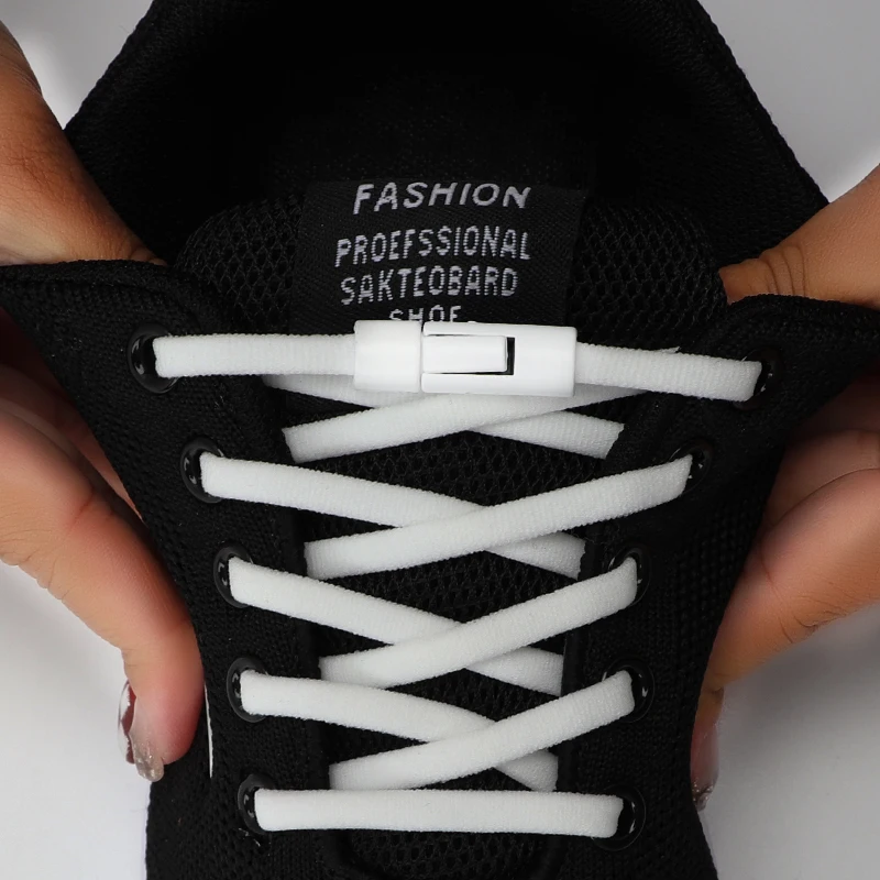 

New No tie Shoe laces Elastic laces Sneakers White Round lock Shoelaces without ties Kids Adult Quick Shoelace Shoes Accessories