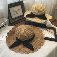 2022 women summer sunscreen straw hat bow lace handmade hat travel sun hat holiday cool seaside beach cap female casual outdoor