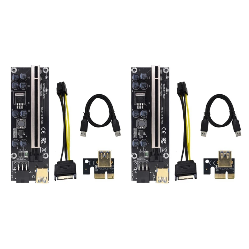 2X VER009S Plus PCIE Riser Card Ver 009S Sata 15 Pin to 6 Pin Express 1X 4X 8X 16X Adapter Extender Mining Miner