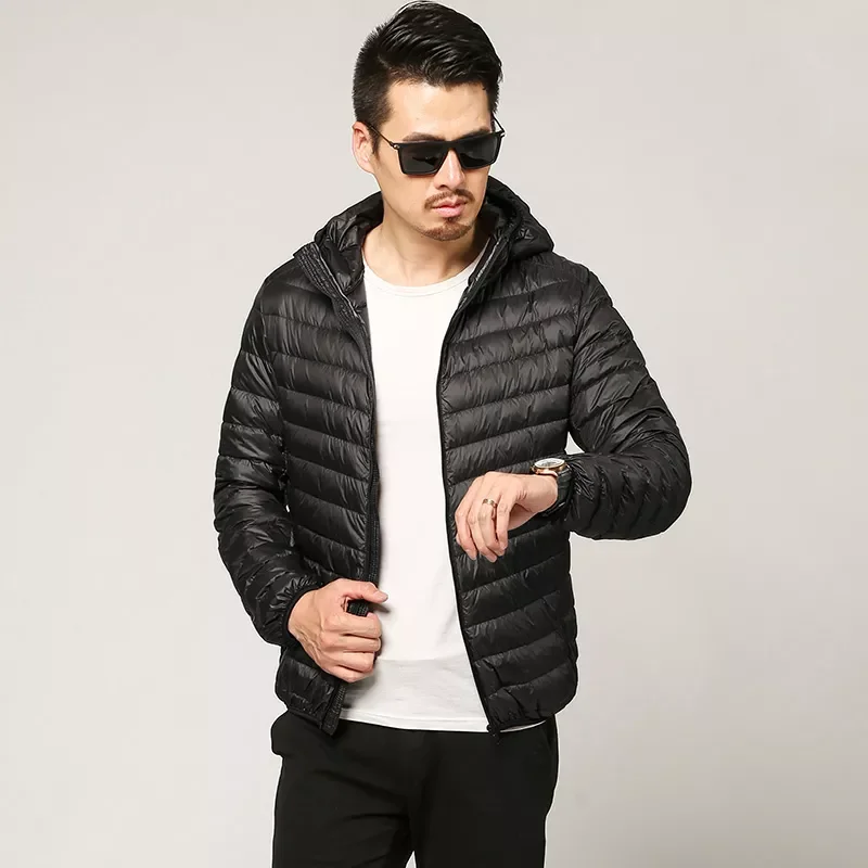 2022New White Duck Down Hooded Down Jacket Fashion Casual Winter Portable Thin and Light Warm Coat Male Brand Clothes 7 Colors