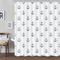 nautical anchor shower curtain navy blue white fabric shower curtains set ocean bathroom decor with 12 hooks 72x72 inch