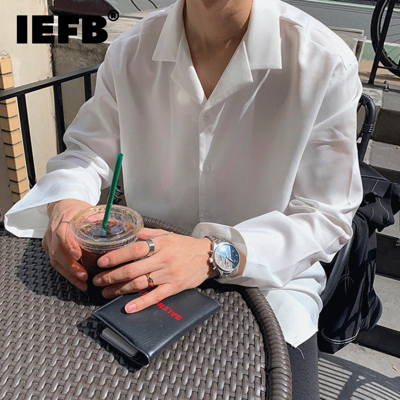 

IEFB Men's Long Sleeve Shirt Korean New Fashion Male Simple Shirts Casuallaple Loose Oversized Trendy Solid Color Top 9Y8381