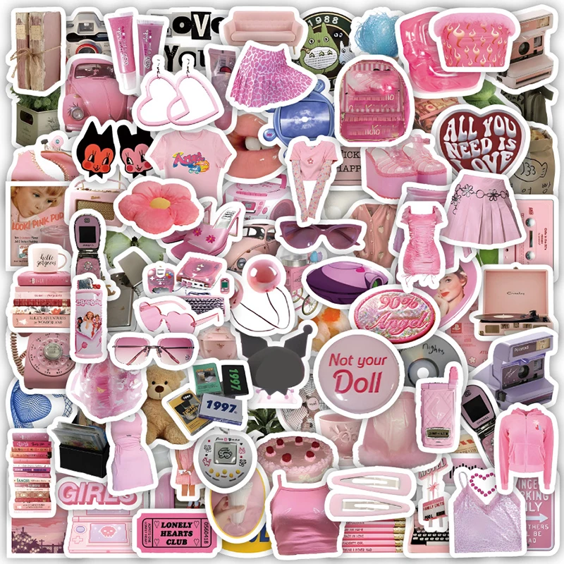Стикеры розовые в эстетике Y2K, 10/30/50/100 шт.