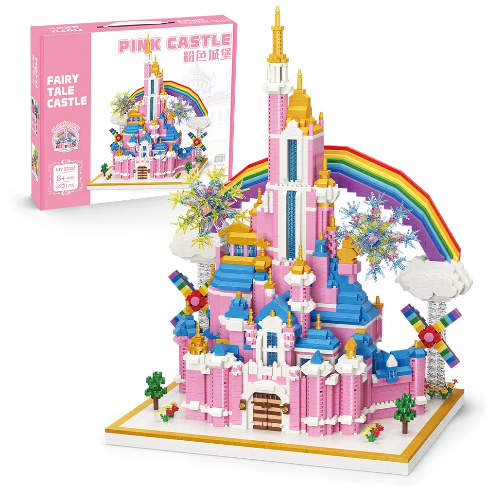 

Creative Fairy Tale Building Bricks Micro Diamond Block Pink Rainbow Castle Model Nanobricks Figures Toys Collection For Girls