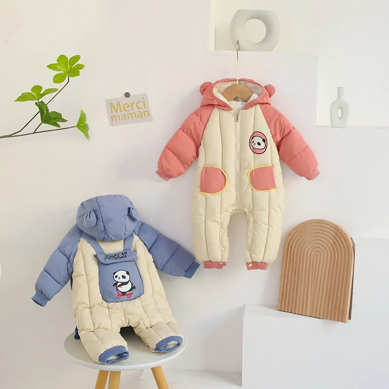 

MILANCEL Winter New Baby Rompers Infant Panda Splicing Thickened Outdoor Padded Coat Toddler Jumpsuit