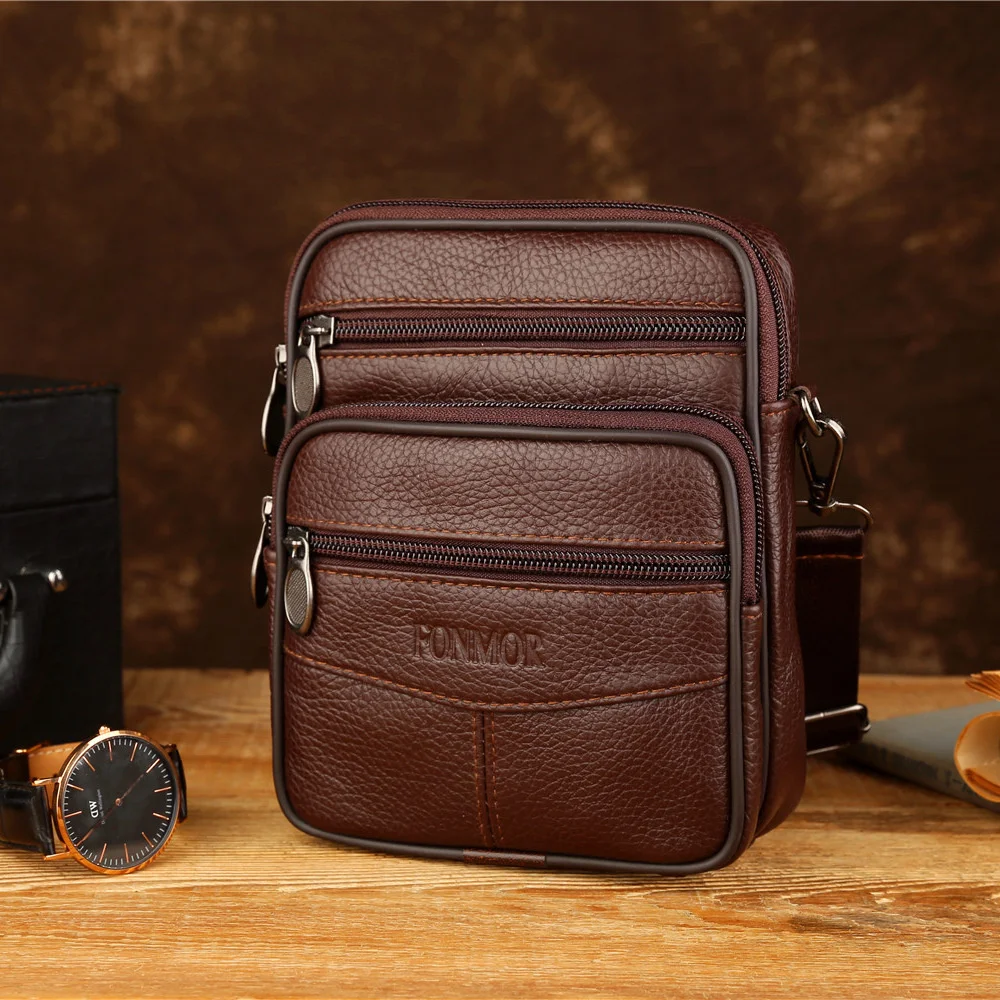 

Leather Shoulder Waist Bags for Men Multi-function Mobile Phone Bag Fanny Pack Quality Tote Fashion Business Man Messenger Bag