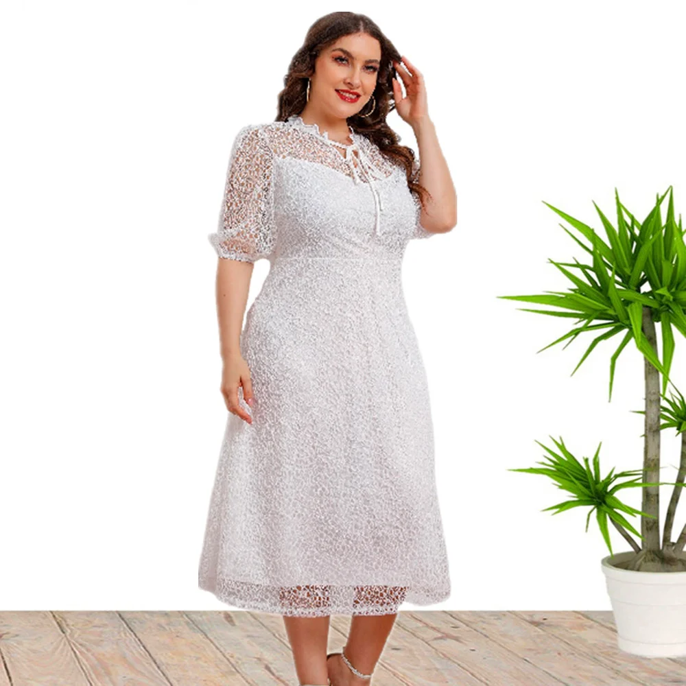 Plus Size Large Women's Dress 2023 Elegant V- Neck Women's Spring Summer New Lace Dresses Half Sleeves Maxi Party Evening Dress