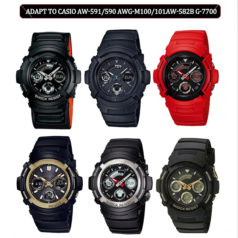 Natural Resin Strap For Casio AW-591 AW-590 AWG-M100 AWG-M101 AW-582B G-7700 Mens Waterproof Bracelet Watch Band Accessories
