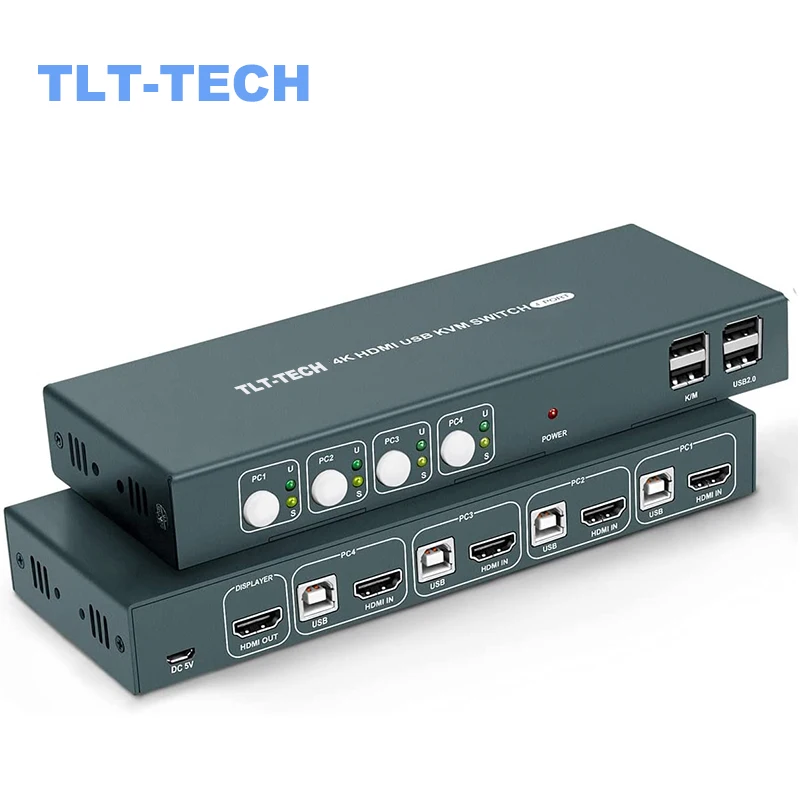 KVM Switch HDMI 4 Port KVM Switches 4K@30Hz,HDCP1.2,4 PC 1 Monitor,Hotkey Control,4 PCs to Share Keyboard Mouse For PC
