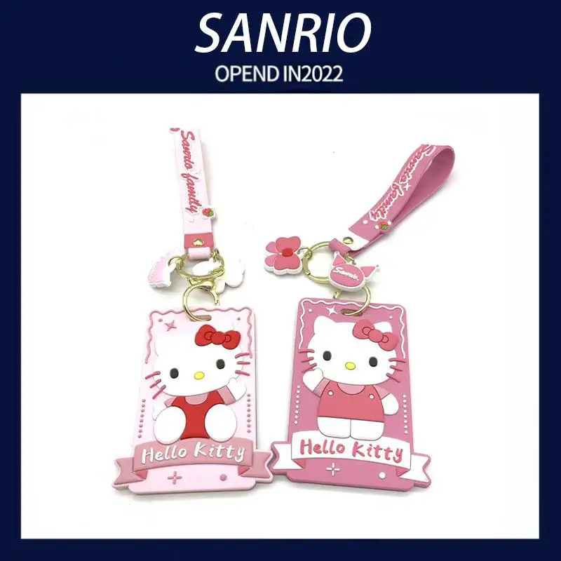

Sanrio Kawaii Hellokitty Keychian Toys Silicone Plastic Card Set Card Bag Cinnamoroll Cute Kuromi Bus Card Meal Card Gifts