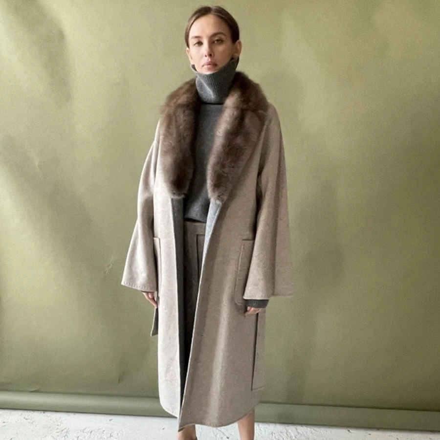 

Best Selling Fur Coat Women Natural Fur Jacket Wool Blend Overcoat Autumn Cardigan Fashion