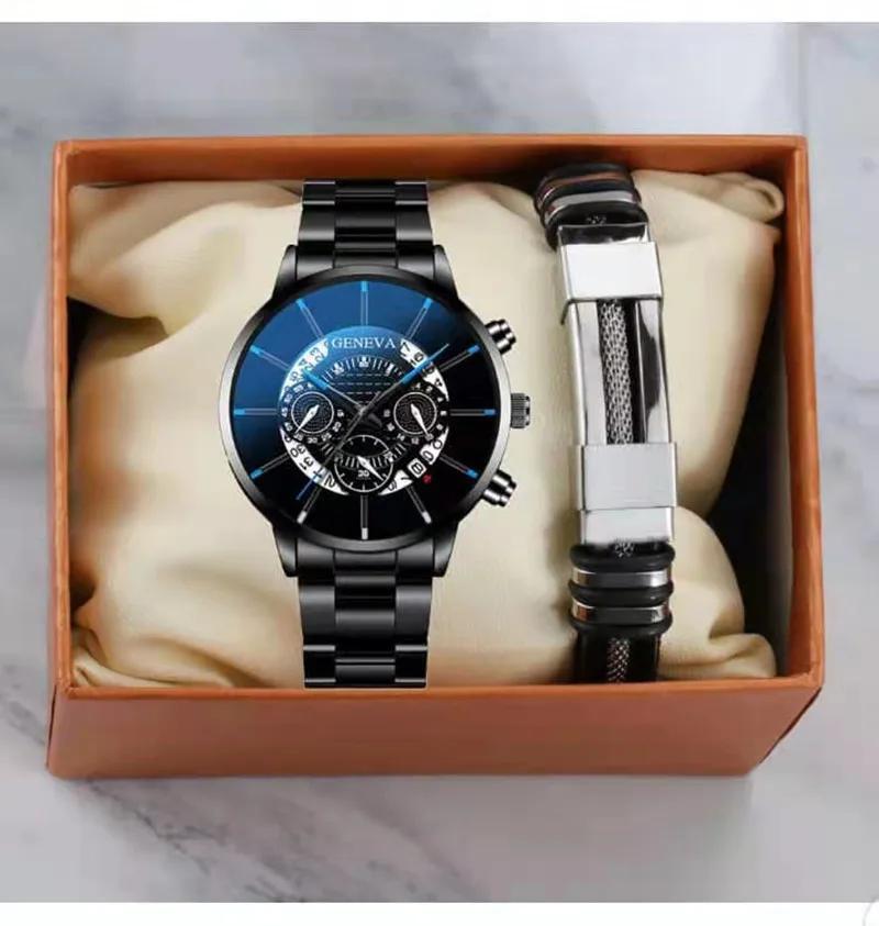 

New Arrival Men's Watch Fashion Business Casual Men's Watch Two Piece Bracelet Watch Gift Set Relojes Para Hombre