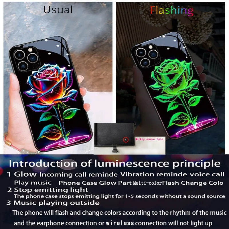 Фото Чехол для телефона Green Leaf Rose с голосовым управлением и LED-подсветкой для Samsung Z Fold 7 6 5 4 S25 S24 S23 S20 FE S22 Plus Note20 Ultra, светящийся (Luminous Fundas) №3