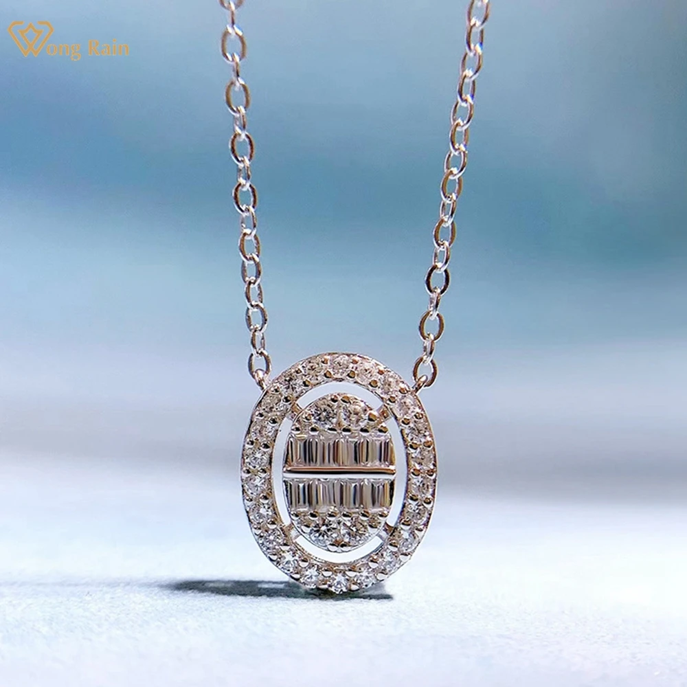 

Wong Rain простой 100% Стерлинговое Серебро 925 пробы овальные высокоуглеродные бриллианты драгоценный камень женский кулон ожерелье хорошее юве...