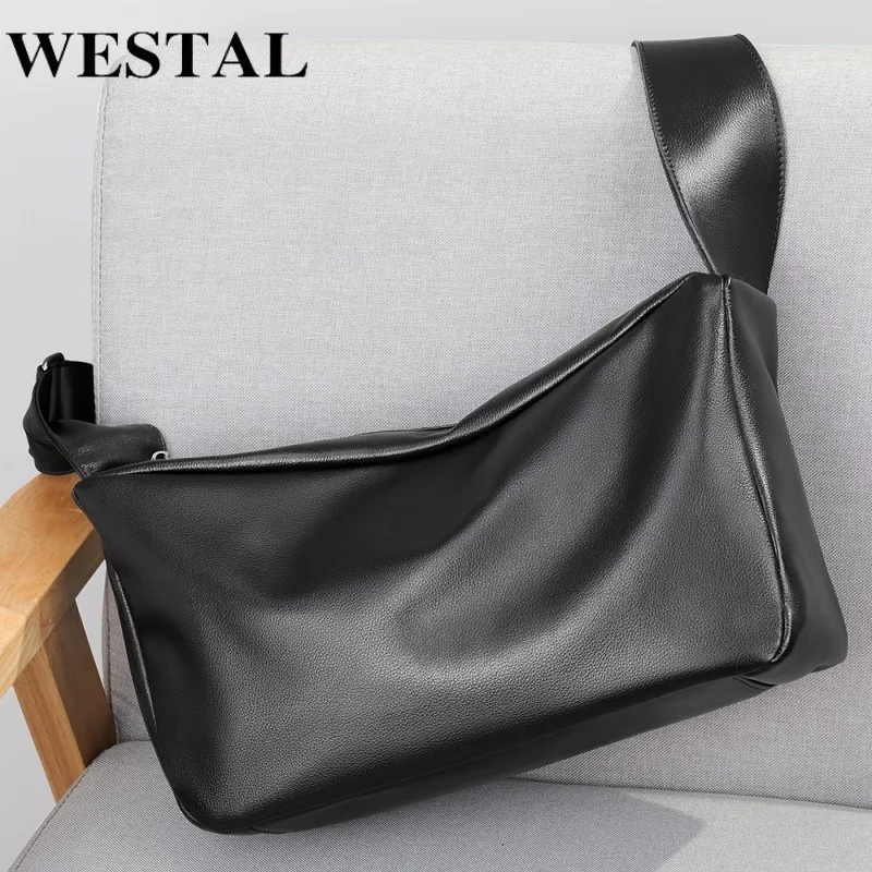 WESTAL Men's Genuine Leather Bags Causal Crossbody Bags for Men Black Messenger Bag Men's Shoulder Bag Leather Man Handbags