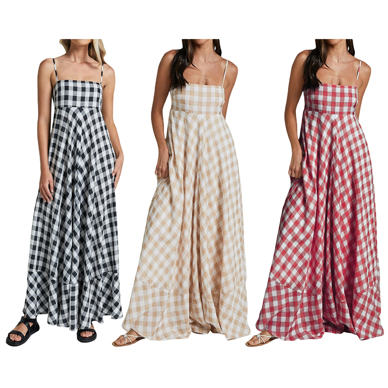 Женское летнее модное платье без рукавов повседневное клетчатое ТРАПЕЦИЕВИДНОЕ