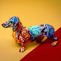 creative painted colorful dachshund dog decoration home modern wine cabinet office decor desktop resin crafts miniatures statue