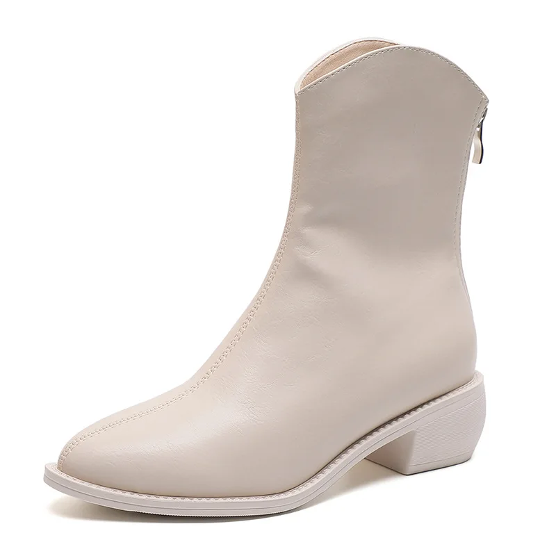 

Women Western Boots Mid-barrel Ankle Boots Fashion Autumn Winter Warm Boots for Ladies Pointed Toe Chunky Heel Women Shoes