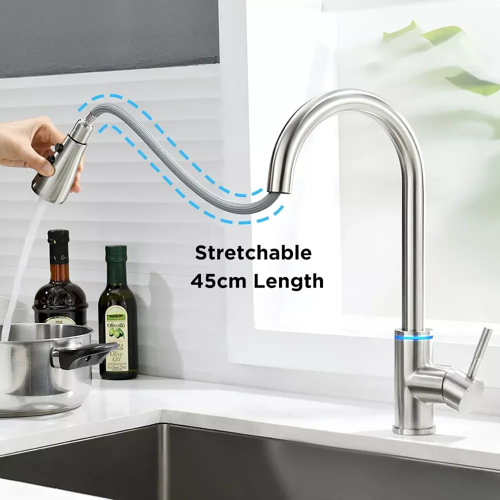 

Smart Touch Black Kitchen LED Faucets Crane For Sensor Kitchen Water Tap Sink Rotate Touch Faucet Water Mixer Tap KH-1067