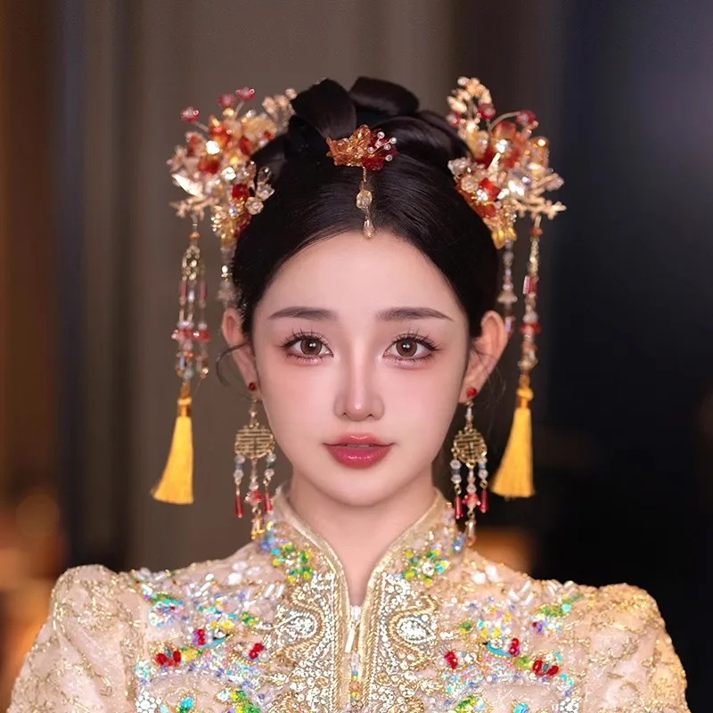 HIMSTORY китайская заколка для волос с кисточкой роскошные диадемы желтым цветком