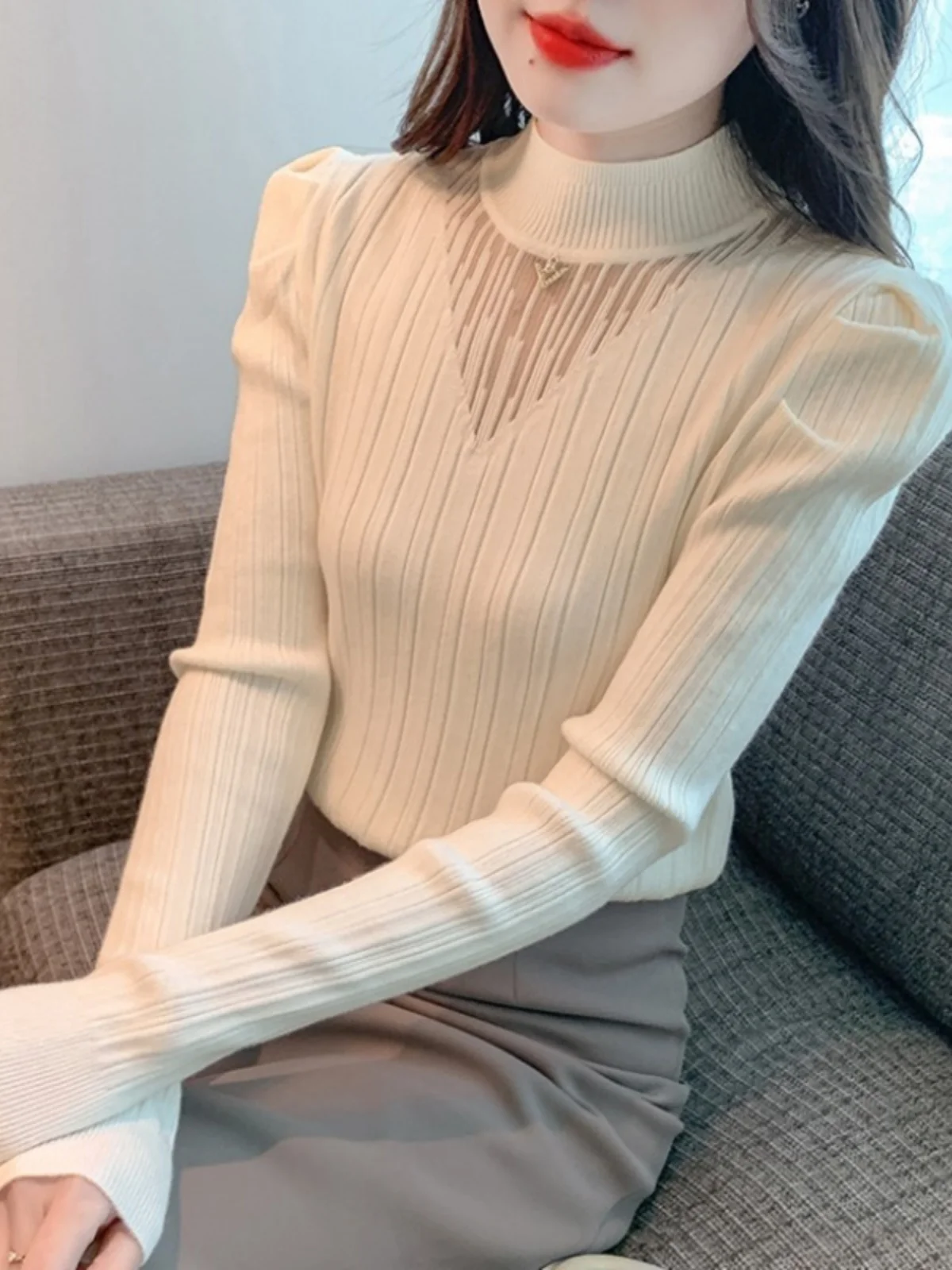 Вязаная женская одежда с длинными рукавами и высоким воротником в стиле хитрый