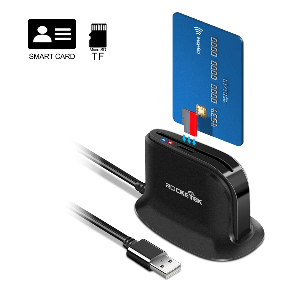 

Rocketek ISO 7816 USB 2.0 SIM Smart Card Reader for Bank Card ATM IC/ID CAC TF Cardreaders Adapter