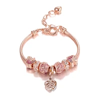 fashion jewelry rose gold leaf pendant beaded bracelet