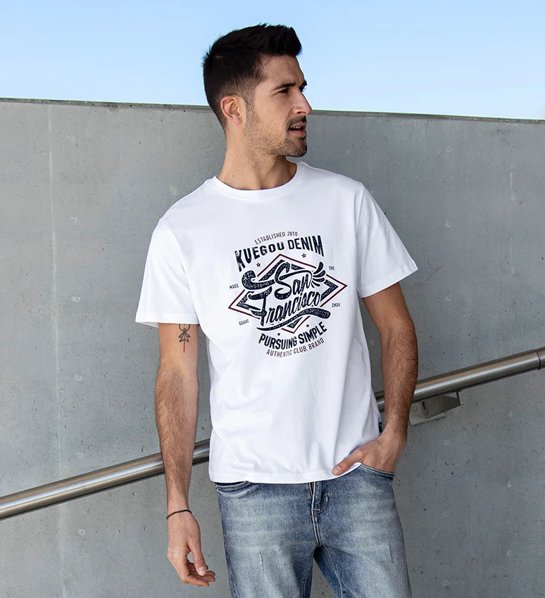 

J8539-Summer new men's printed round neck short sleeve t-shirt men's white personalized men's top.