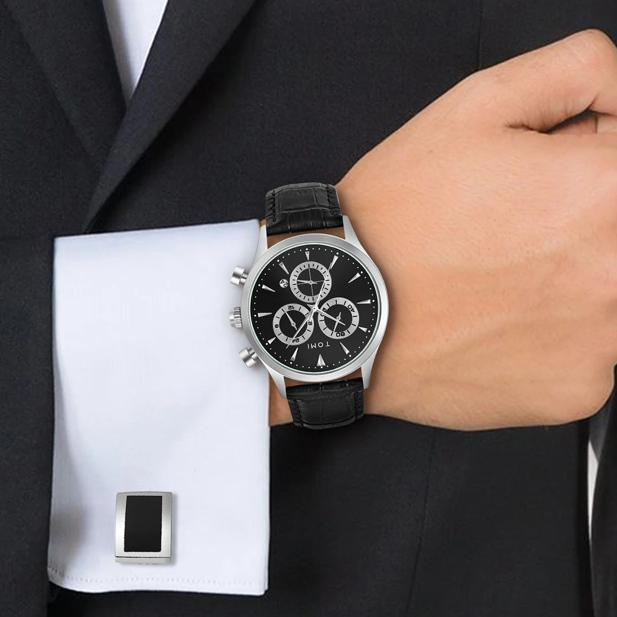 4 шт./комплект мужские кварцевые часы с запонками