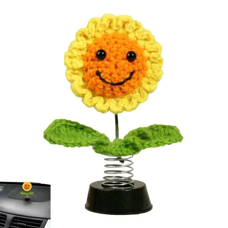 

Hand-woven Car Ornament Vivid Swing Head Sunflower Shape Car Accessories Dashboard Shaking Head Sunflowers Toy For Vehicle