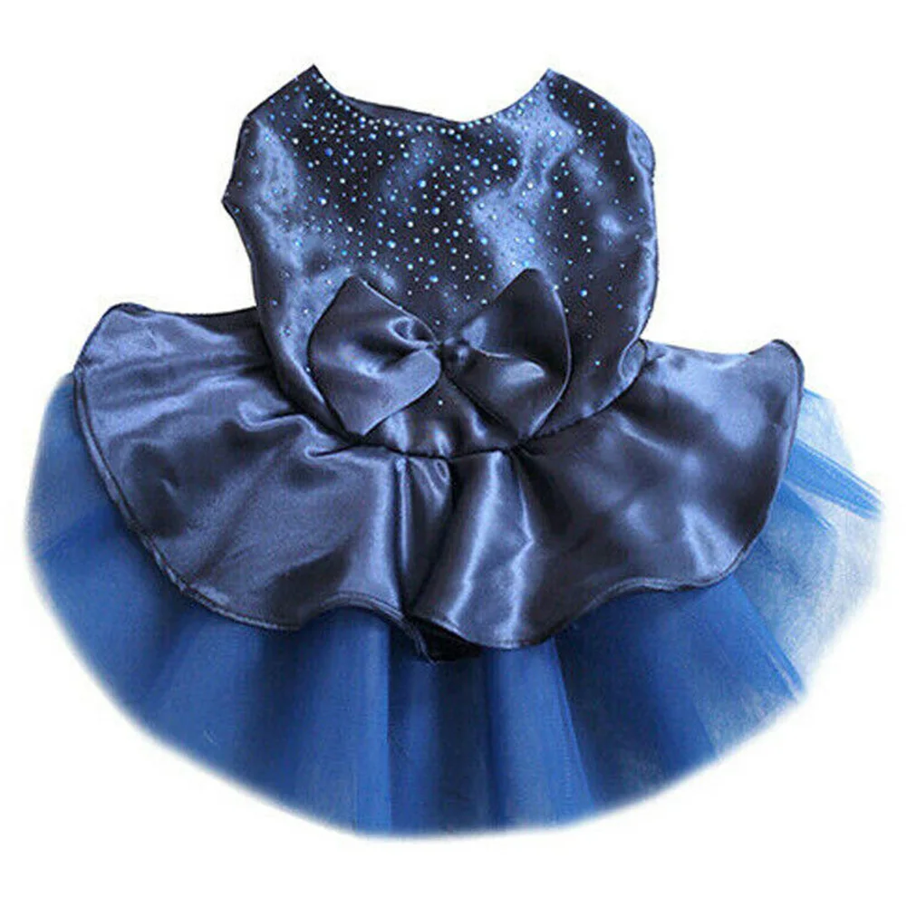 

Summer Mesh Hem Clothes Bowknot Decor Dog Princess Dress Shiny Rhinestone Puppy Apparel Cute Spring Costume Tutu Pet Chihuahua
